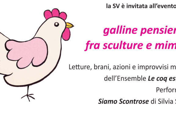 Galline pensierose fra sculture e mimose